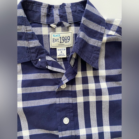 TCP Boys Blue Plaid Long Sleeve collar button down shirt XS 4 - Picture 4 of 5